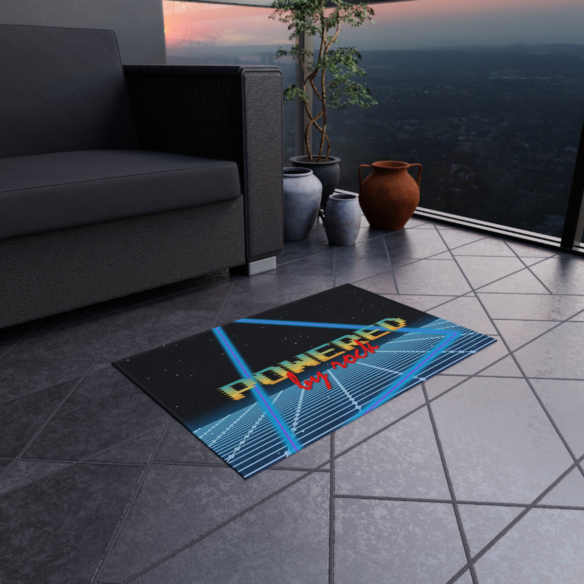 Powered By Rock Outdoor Rug - Rocking the Arcade Design