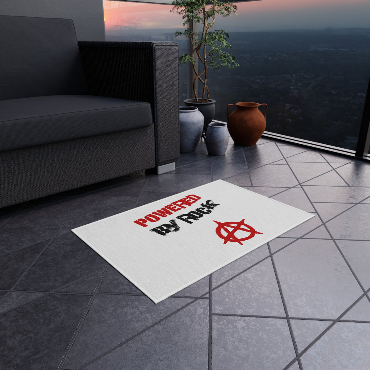 Powered By Rock Outdoor Rug - Punking Around Design