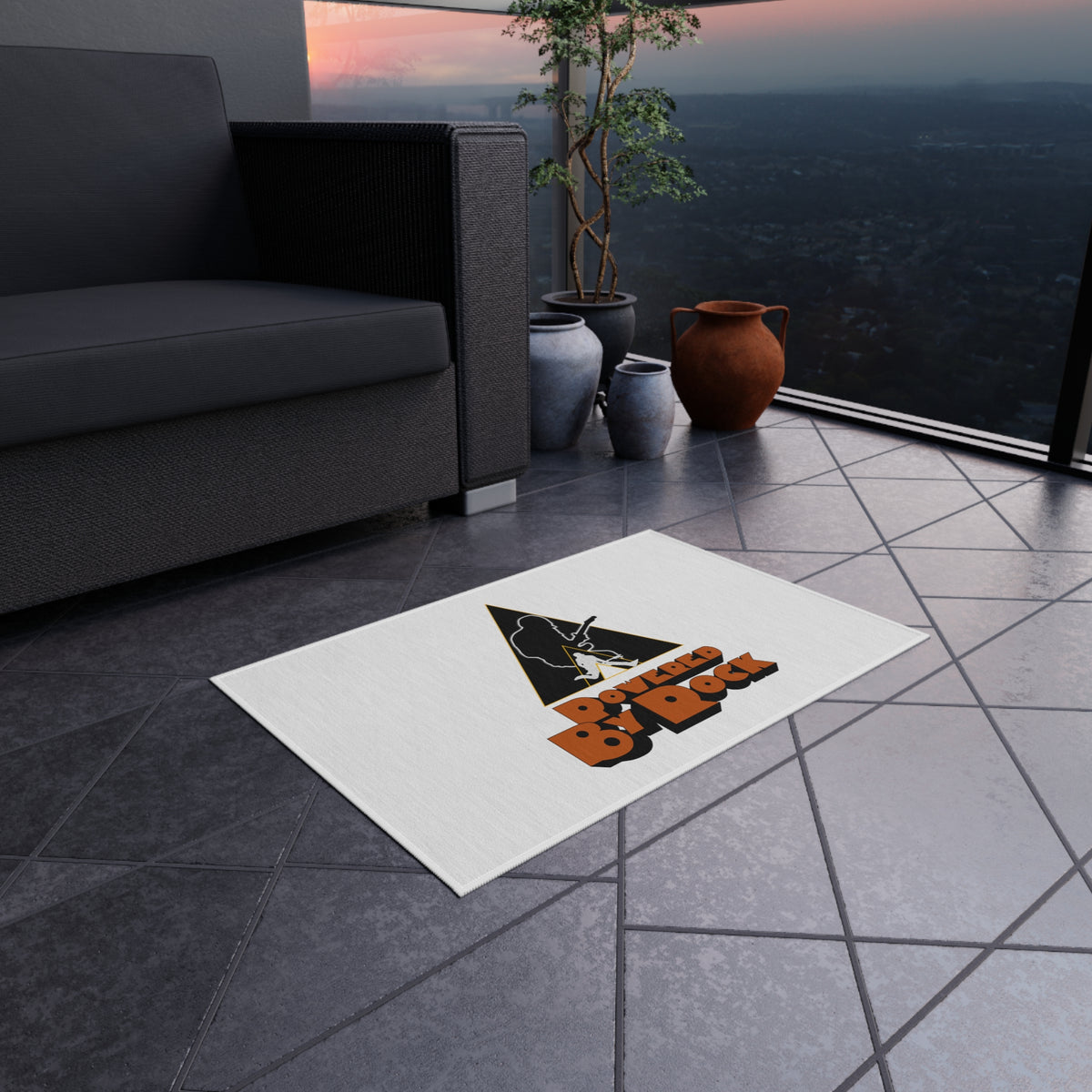 Powered By Rock Outdoor Rug - Just Like Clockwork Design