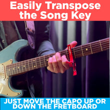 Load image into Gallery viewer, Guitar Capo for Acoustic and Electric Guitars - Guitar Accessory to Instantly Change Key & Chord - Quick Release, Spring Action Grabber - White Lightning Design