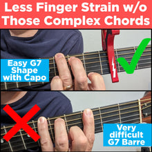 Load image into Gallery viewer, Guitar Capo for Acoustic and Electric Guitars - Guitar Accessory to Instantly Change Key & Chord - Quick Release, Spring Action Grabber - White Lightning Design