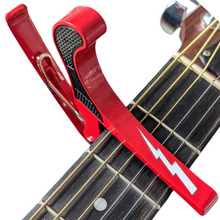 Load image into Gallery viewer, Guitar Capo for Acoustic and Electric Guitars - Guitar Accessory to Instantly Change Key & Chord - Quick Release, Spring Action Grabber - White Lightning Design