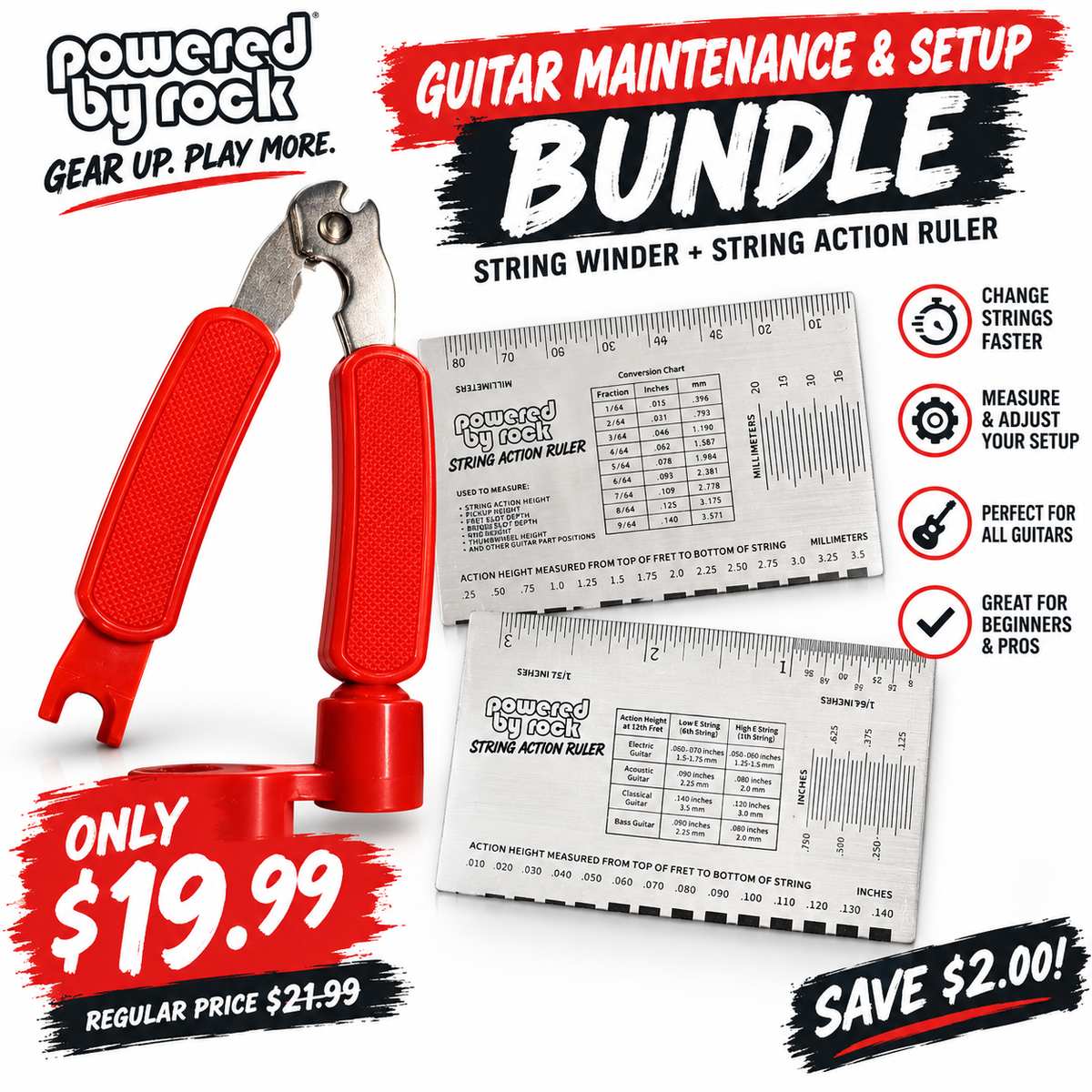 Guitar Maintenance & Setup Kit - String Winder + String Action Ruler