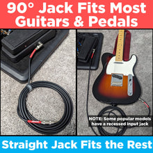 Load image into Gallery viewer, 15ft Guitar & Bass Guitar - 1/4 Inch Cable With Right Angle Jack On One End to Secure Your Amp Cord - Black