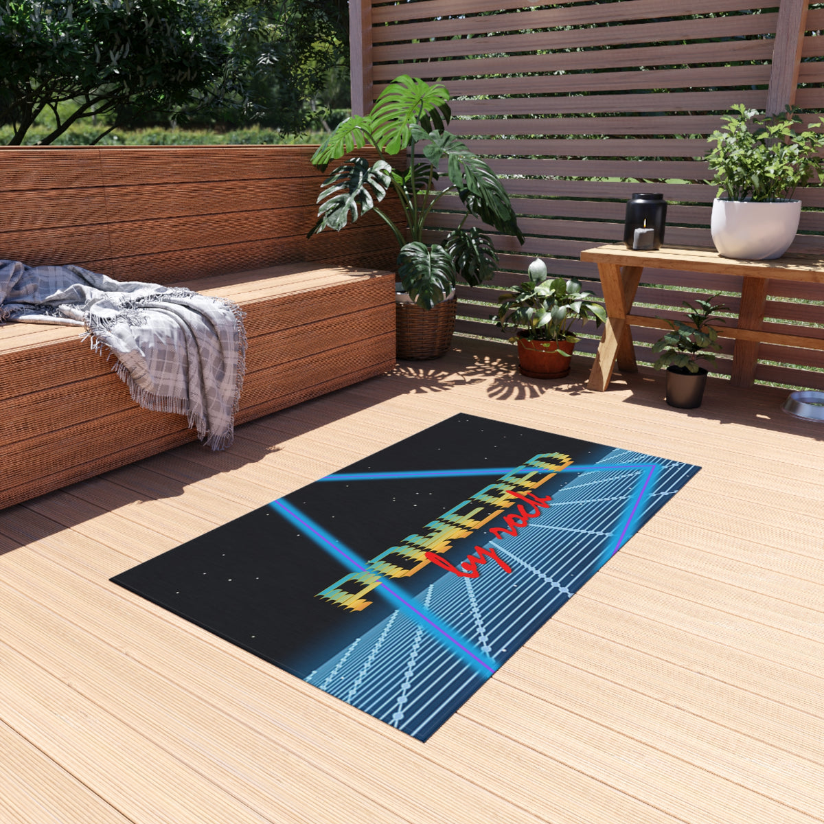 Powered By Rock Outdoor Rug - Rocking the Arcade Design