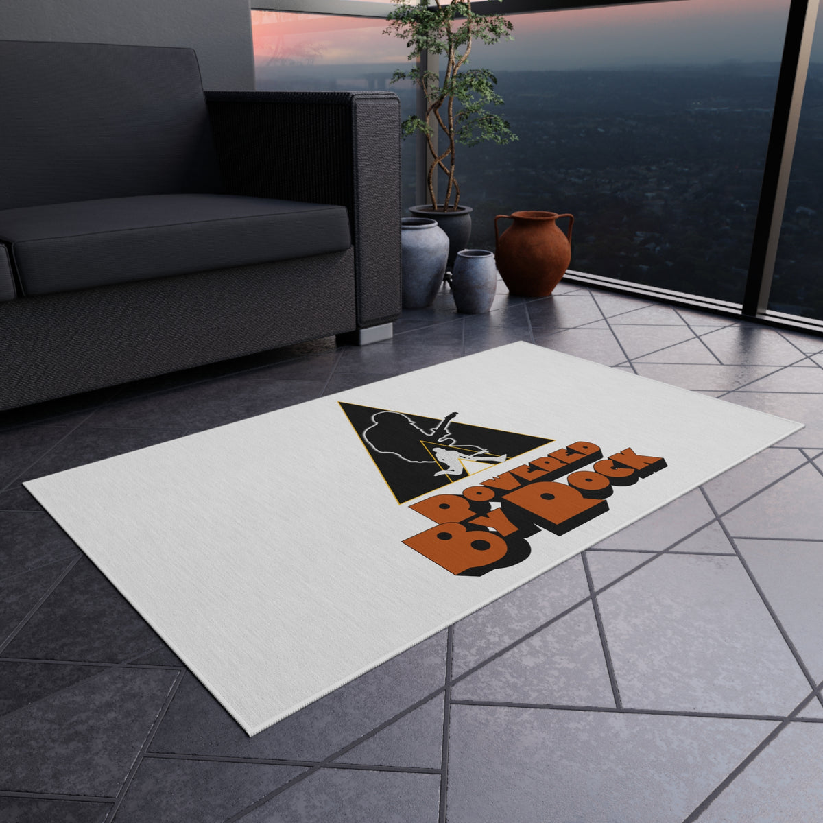 Powered By Rock Outdoor Rug - Just Like Clockwork Design