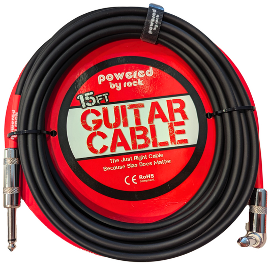 15ft Guitar & Bass Guitar - 1/4 Inch Cable With Right Angle Jack On One End - Black