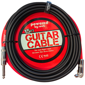 15ft Guitar & Bass Guitar - 1/4 Inch Cable With Right Angle Jack On One End to Secure Your Amp Cord - Black