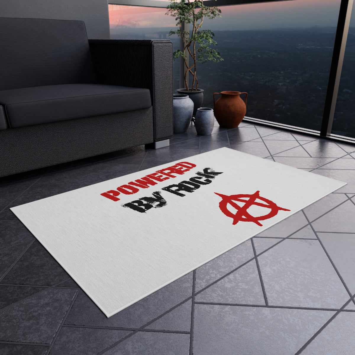 Powered By Rock Outdoor Rug - Punking Around Design