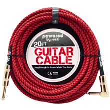 Load image into Gallery viewer, 20ft Guitar &amp; Bass Guitar Braided Cables - 1/4 Inch Cable With Right Angle Jack On One End to Secure Your Amp Cord - Rocker Red Style
